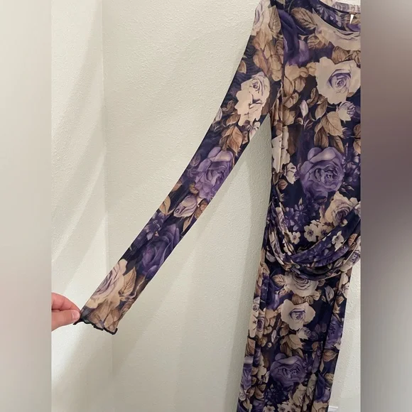 Free People Mesh Romantic Slit Maxi Dress Bodycon Whimsigoth Stretch Boho - Picture 4 of 10